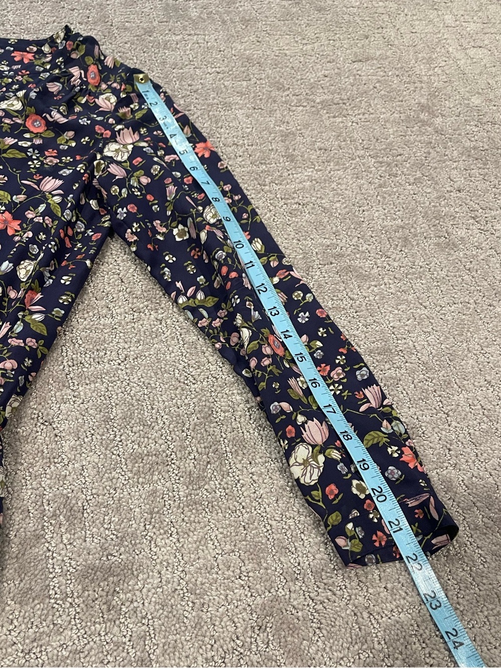 Rebecca Taylor Navy Floral Mini Dress, Long Sleeve,100% Silk,Drawstring Waist, 0 - Picture 12 of 16
